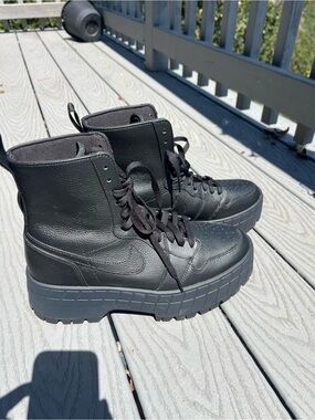 Nike Air Jordan 1 Brooklyn Black Textured Leather Platform Lace-Up Boots